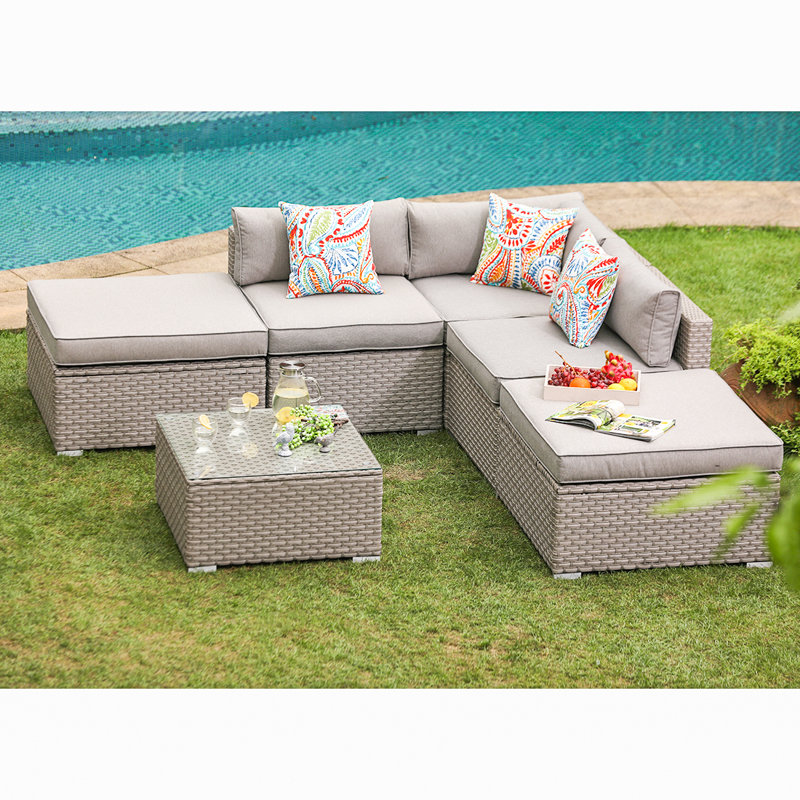 Wrought Studio 6Piece Outdoor Furniture Set Warm Grey Wicker Sectional